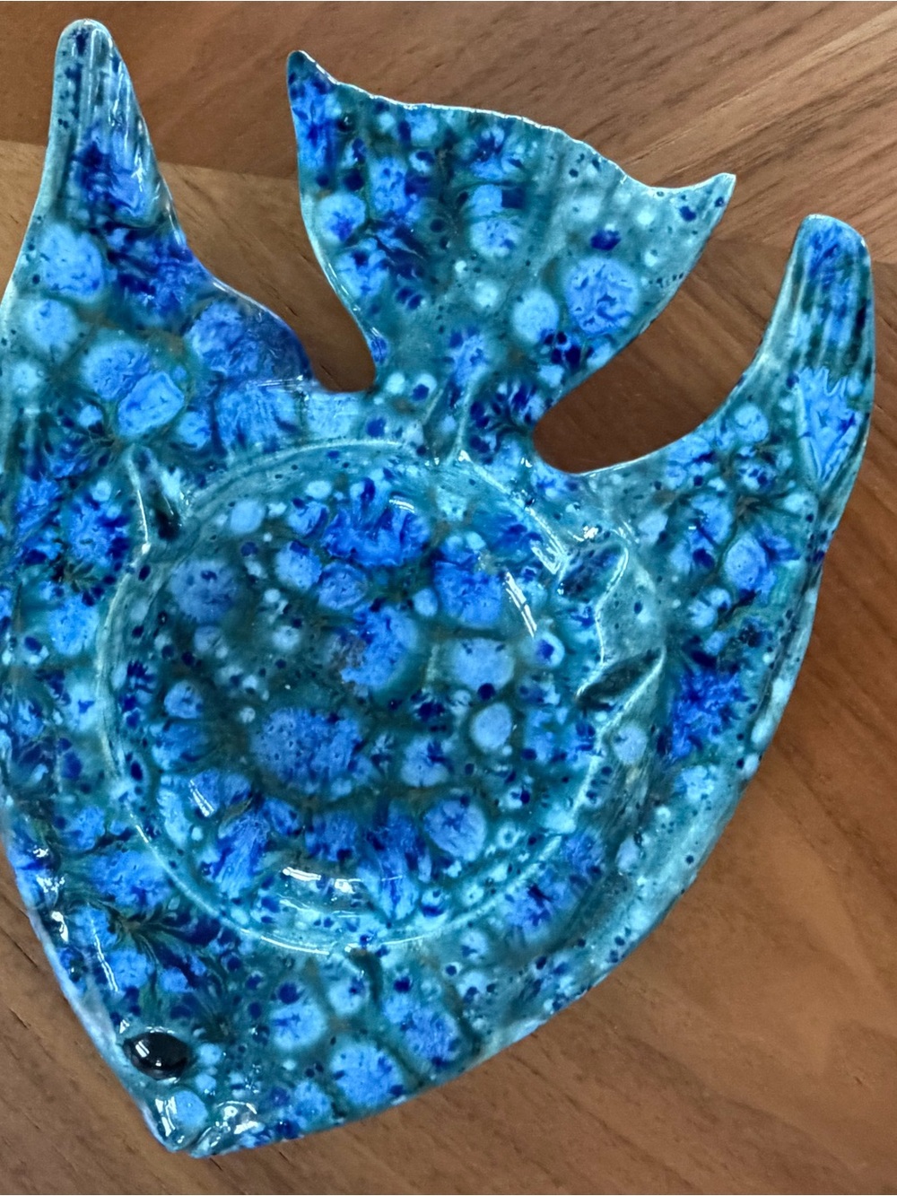 Handmade Ceramic Fish Dish in Turquoise and Cobalt Blue